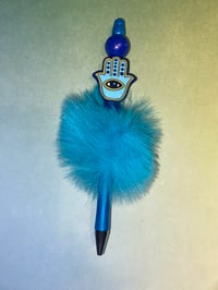 Hamsa hand fuzzy blue pen 