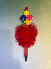 Autism awareness fuzzy red pen