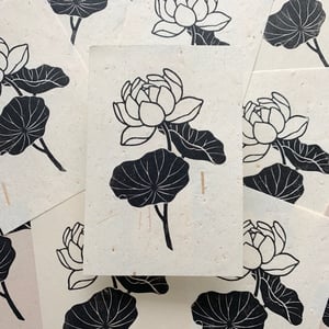 Image of MINI Lotus Flower on Mixed Japanese Washi Paper Linocut PRINT