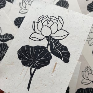 Image of MINI Lotus Flower on Mixed Japanese Washi Paper Linocut PRINT