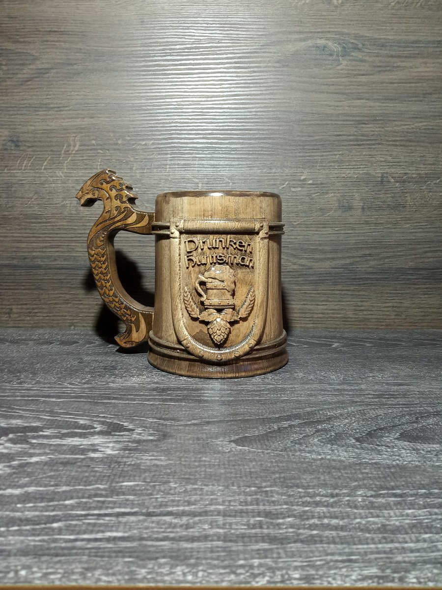 Image of Drunken huntsman Wooden beer mug, , personalized tankard, gamers gift, 