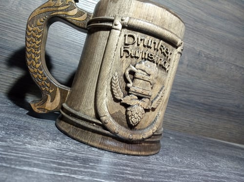Image of Drunken huntsman Wooden beer mug, , personalized tankard, gamers gift, 