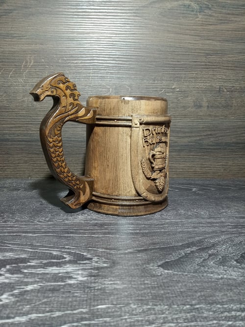 Image of Drunken huntsman Wooden beer mug, , personalized tankard, gamers gift,