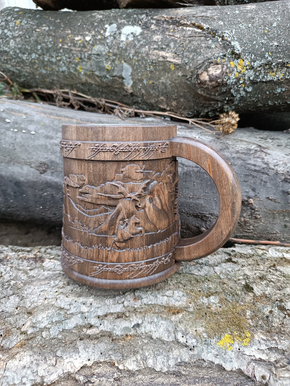 Image of Lord of rings wooden beer mug, Groomsman gift, Personalized beer mug, 22oz, Personalized gift