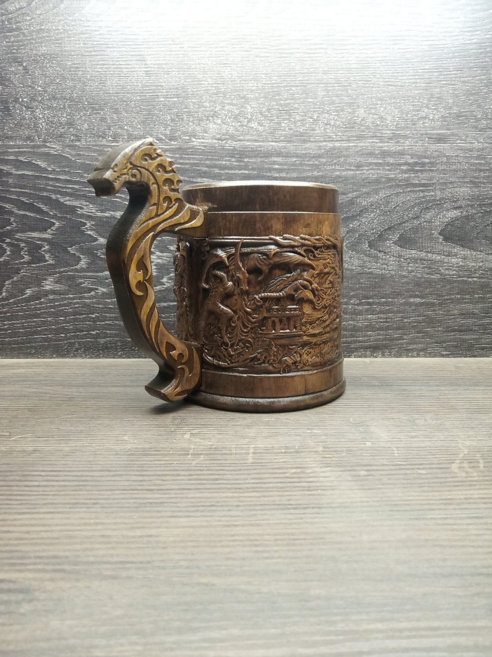 Image of Alduin's Wall Wooden beer mug, Gift for him, Skyrim mug, 22oz, personalized gift, Gamer gift