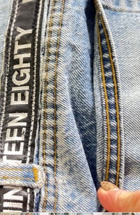 Image 9 of Levi’s 501 Button Fly Custom Embellished  jeans Vintage 86 redesigned roses & butterflies SZ 34/32