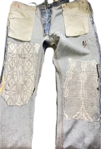 Image 7 of Levi’s 501 Button Fly Custom Embellished  jeans Vintage 86 redesigned roses & butterflies SZ 34/32