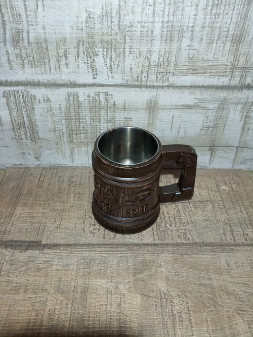Image of Halo wooden beer mug, Space Warrior Tankard, 22oz, gamers gift