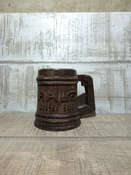Image of Halo wooden beer mug, Space Warrior Tankard, 22oz, gamers gift