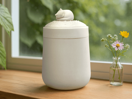 Image of White Cat Urn for Ashes, Customize with Your Cat's Name