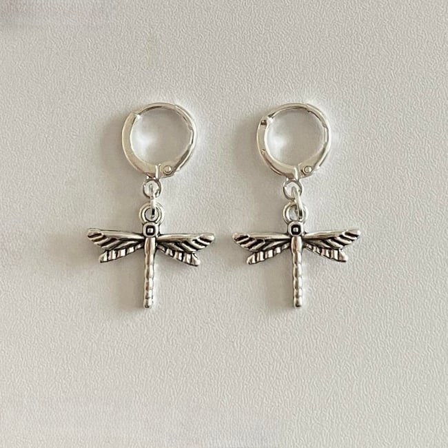 'mini dragonfly' silver huggie hoop earrings