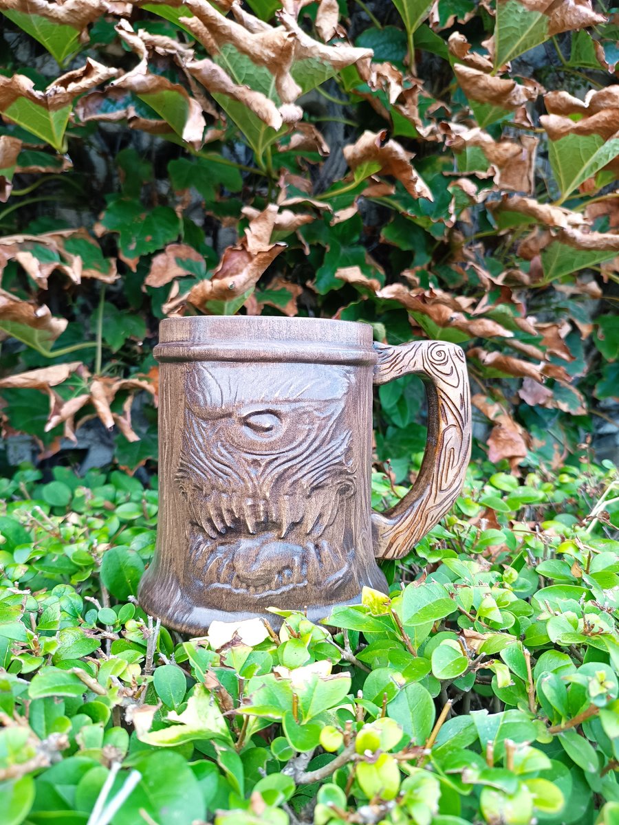 Image of Mimic Monster Wooden Beer Mug – Fantasy Tankard Inspired by Dungeons & Dragons