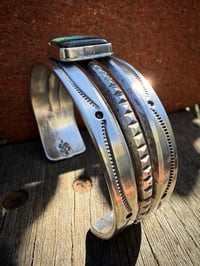 Image 4 of WL&A Handmade Old Style Heavy Ingot Black Jack Turquoise Spike Split Row Cuff - 7.25 to 7.5"