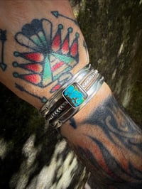 Image 5 of WL&A Handmade Old Style Heavy Ingot Black Jack Turquoise Spike Split Row Cuff - 7.25 to 7.5"