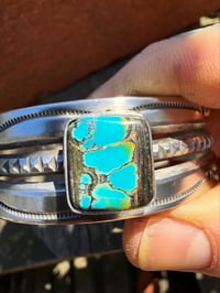 Image 6 of WL&A Handmade Old Style Heavy Ingot Black Jack Turquoise Spike Split Row Cuff - 7.25 to 7.5"