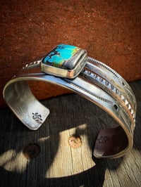 Image 2 of WL&A Handmade Old Style Heavy Ingot Black Jack Turquoise Spike Split Row Cuff - 7.25 to 7.5"