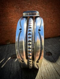 Image 7 of WL&A Handmade Old Style Heavy Ingot Black Jack Turquoise Spike Split Row Cuff - 7.25 to 7.5"