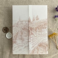 Image 10 of Rustic vineyard sketch printed vellum wrap for 5x7 cards PACK of 10