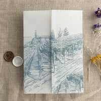 Image 14 of Rustic vineyard sketch printed vellum wrap for 5x7 cards PACK of 10