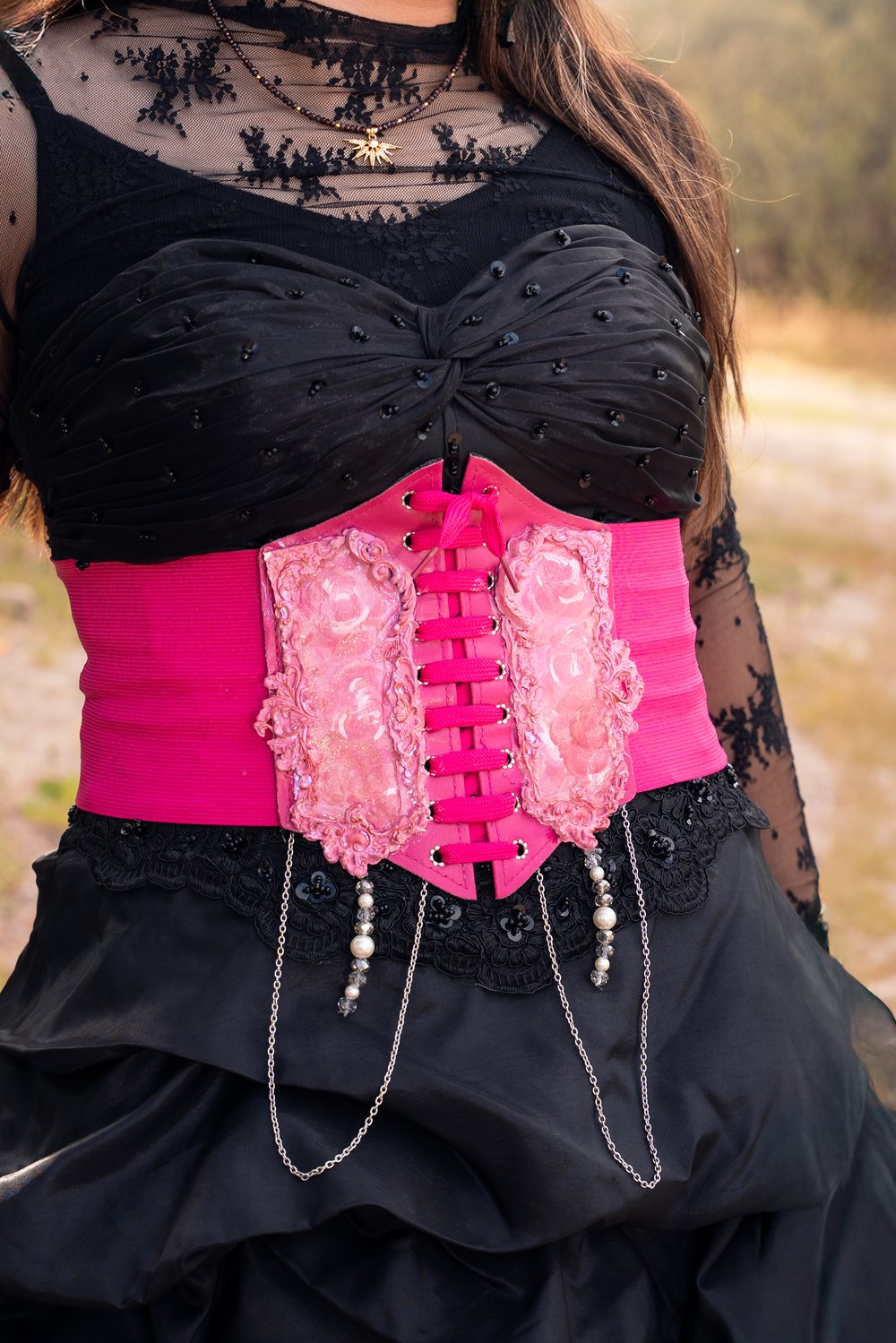 Image of Hand Painted Valentine Pink Corset Belt -Large-