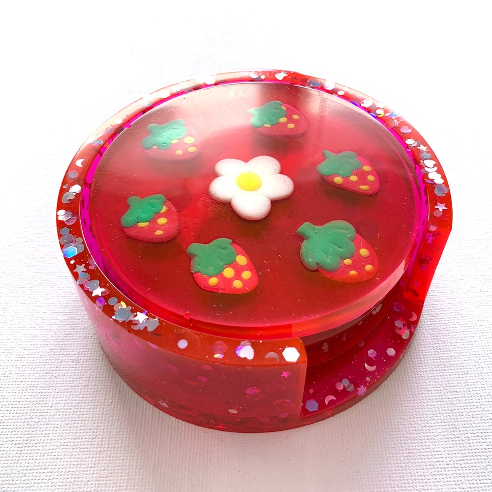 Image of Strawberry & Flowers Coasters (Set of 4)