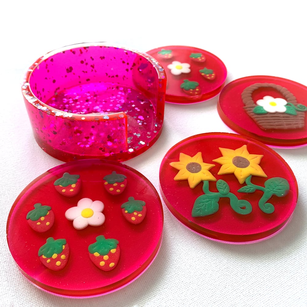 Image of Strawberry & Flowers Coasters (Set of 4)