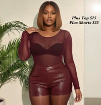 Wine Mesh Top and Shorts Plus Size