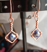 Image 5 of Marbly Twisty Copper Earrings💙