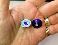 Image 3 of Stud Earrings - Blue, Green and  Purple Roses   (PCE041)