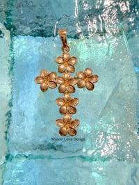 14k solid gold plumeria lei cross pendant 