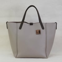 Image 1 of 3-Panel Two-way Tote in pebbled light gray