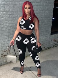 Image 1 of Black Flower Printed Cropped Tanks Pants Sets
