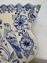 Image 2 of Large Blue & White Songbird Vase  Ceramic Folk Art Vase SECOND