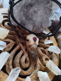 Image 5 of "Pigeons blood" lab ruby Raven Skull pendant 