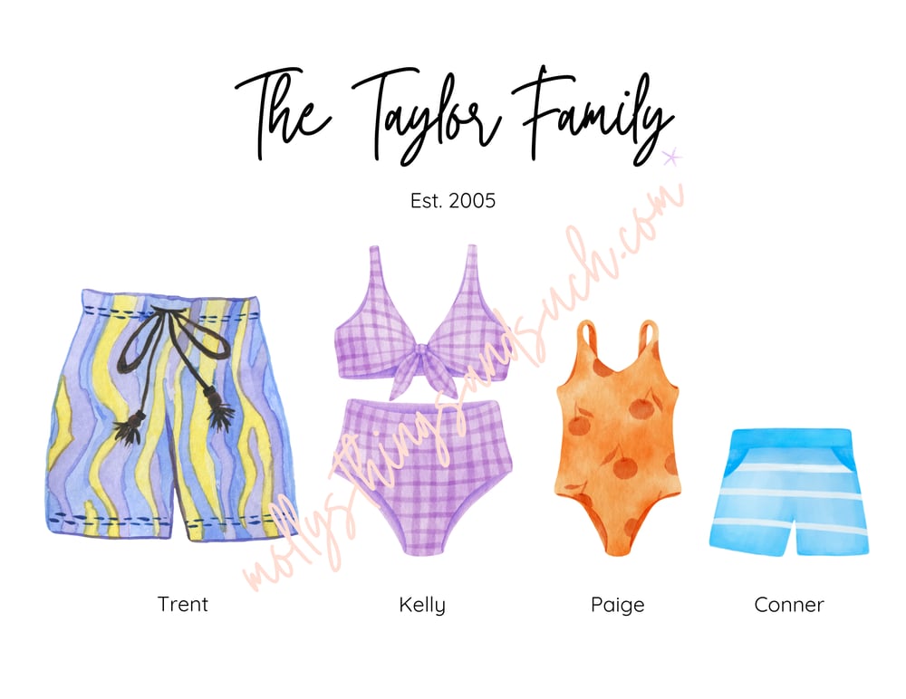 Image of Swimsuits Family Name Sign Print