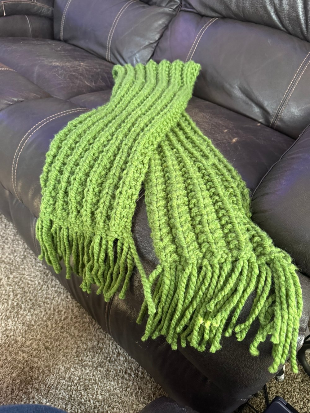 Image of Lime Green Hand-Knit Plush Scarf w/tassles