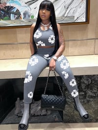 Image 2 of Gray Flower Printed Cropped Tanks Pants Sets
