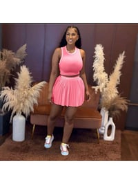 Pink Plain Cropped Tank Pleated Skirt Sets
