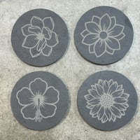 Image 1 of Slate CoasterSet - Flower Circle 2
