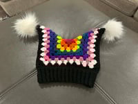 Image 9 of Handmade Crochet Jester Hat – Granny Square Beanie with Faux-Fur Pom