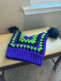 Image 7 of Handmade Crochet Jester Hat – Granny Square Beanie with Faux-Fur Pom