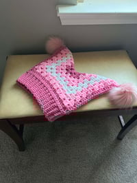 Image 12 of Handmade Crochet Jester Hat – Granny Square Beanie with Faux-Fur Pom