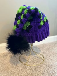 Image 6 of Handmade Crochet Jester Hat – Granny Square Beanie with Faux-Fur Pom