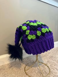 Image 4 of Handmade Crochet Jester Hat – Granny Square Beanie with Faux-Fur Pom