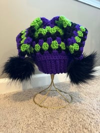 Image 5 of Handmade Crochet Jester Hat – Granny Square Beanie with Faux-Fur Pom