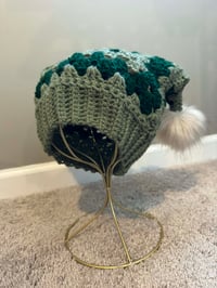 Image 1 of Handmade Crochet Jester Hat – Granny Square Beanie with Faux-Fur Pom