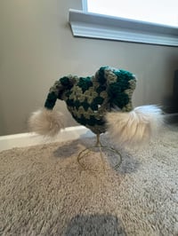 Image 2 of Handmade Crochet Jester Hat – Granny Square Beanie with Faux-Fur Pom