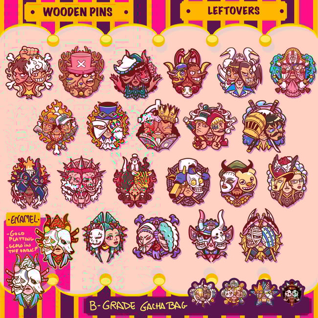 One Piece Masks - Wooden & Metal pins