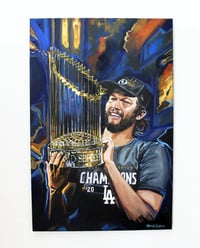 Image 2 of Clayton Kershaw with the Commissioner's Trophy