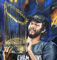 Image 1 of Clayton Kershaw with the Commissioner's Trophy